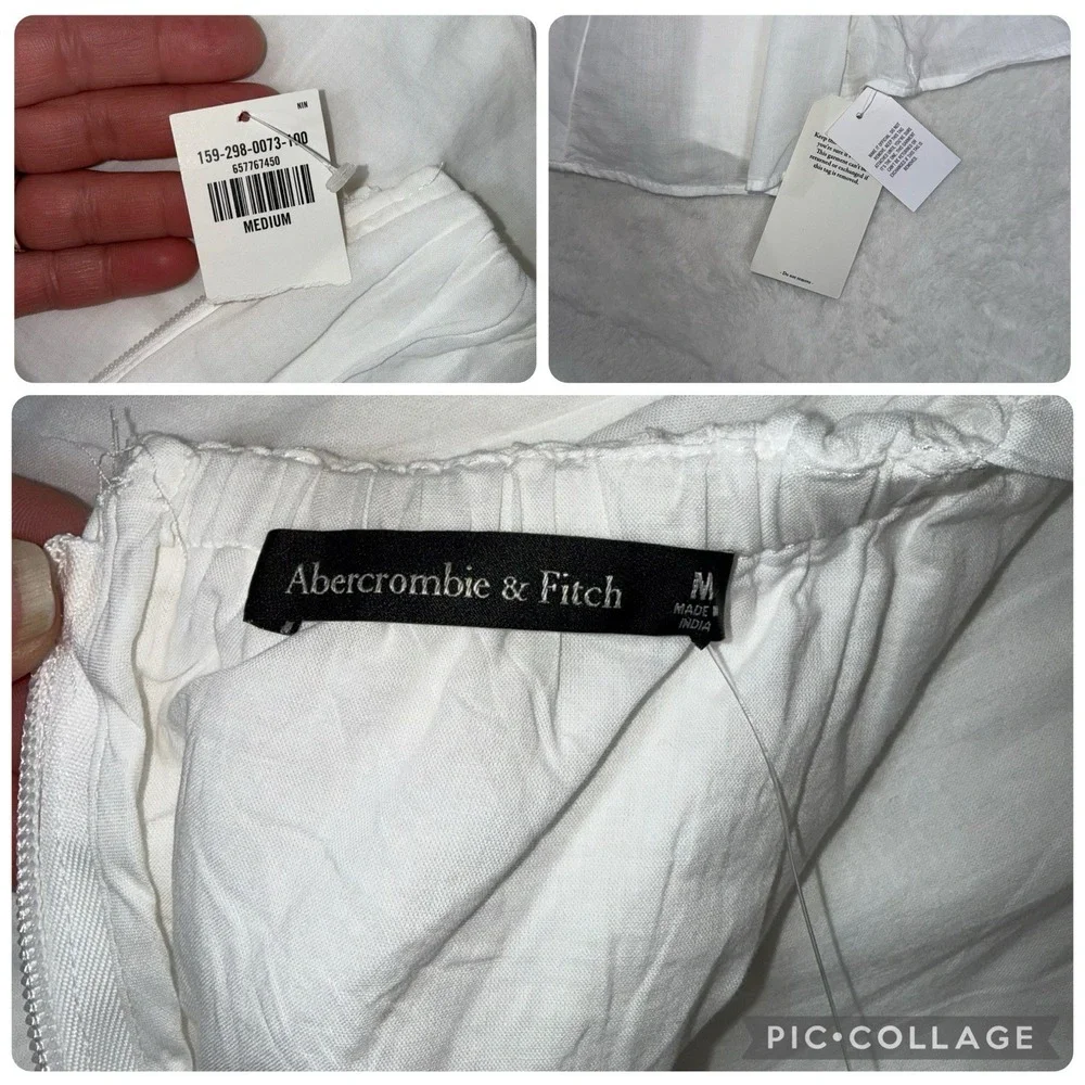 Abercrombie & Fitch COTTON Tiered White Maxi Dress Sz M Smocked Bodice Wedding
